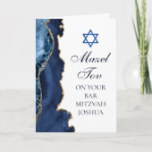 Navy Blue Gold Mazel Tov Aangepaste Bar Mitzvah Kaart (Voorkant)