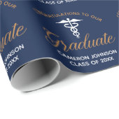 Navy Blue Gold Medische School Afstudeerfeest Cadeaupapier (Rol Hoek)