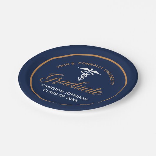 Navy Blue Gold Medische School Afstudeerfeest Papieren Bordje (Gekanteld)