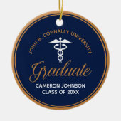 Navy Blue Gold Medische School Afstuderen Foto Keramisch Ornament (Voorkant)