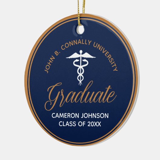 Navy Blue Gold Medische School Afstuderen Foto Keramisch Ornament (Links)
