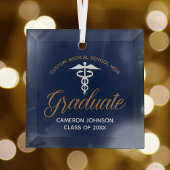 Navy Blue Gold Medische School Afstuderen Gift Glas Ornament