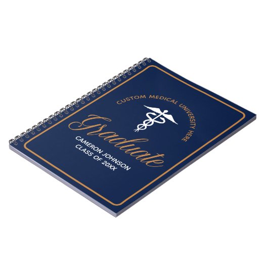 Navy Blue Gold Medische School Afstuderen Keepsake Notitieboek (Linkerzijde)