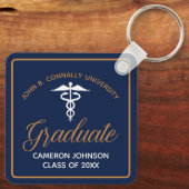 Navy Blue Gold Medische School Afstuderen Keepsake Sleutelhanger (Achterkant)