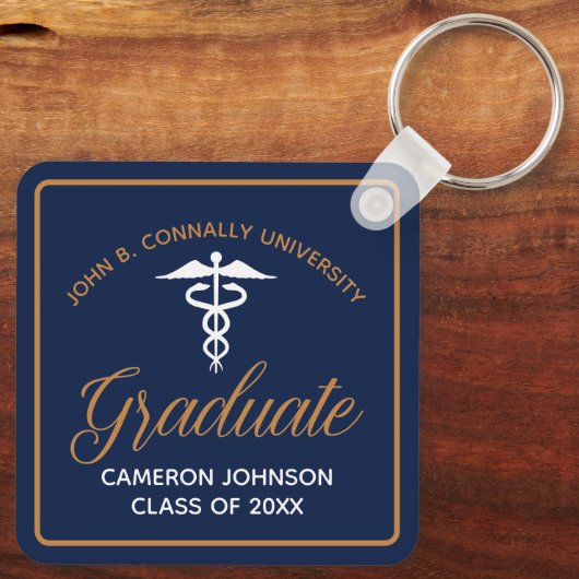 Navy Blue Gold Medische School Afstuderen Keepsake Sleutelhanger (Achterkant)