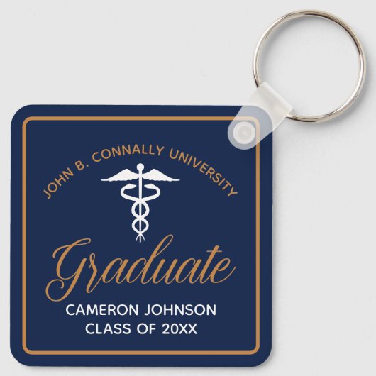 Navy Blue Gold Medische School Afstuderen Keepsake Sleutelhanger (Achterkant)