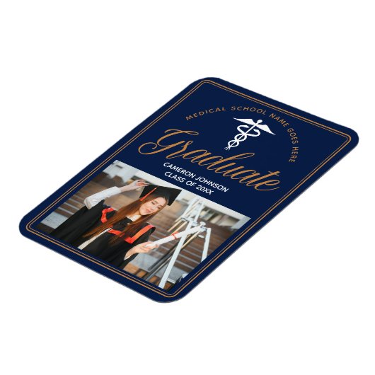 Navy Blue Gold Medische School Foto Afstuderen Magneet (Linkerzijde)