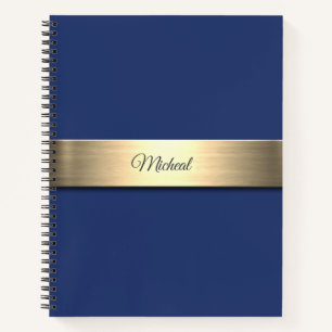 Navy Blue Gold Metal Monogram Notitieboek