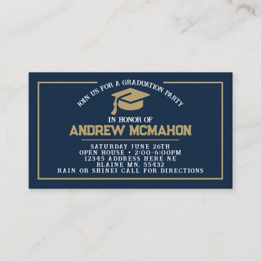 Navy Blue & Gold Mini Afstuderen Uitnodigingen (Voorkant)