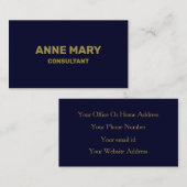 Navy Blue Gold Minimal Modern Elegant Consultant Visitekaartje (Voorkant / Achterkant)