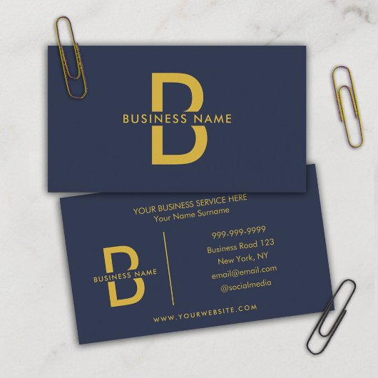Navy Blue & Gold Minimalist Modern Professional Visitekaartje