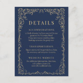 Navy Blue Gold Minimalist Wedding Details Kaart (Voorkant)