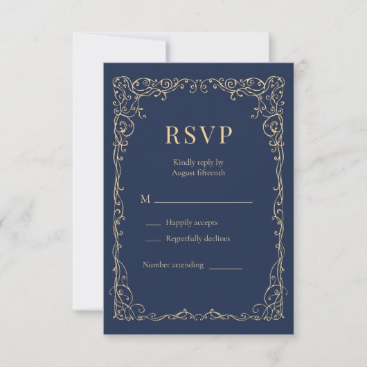 Navy Blue Gold Minimalist Wedding RSVP  (Voorkant)