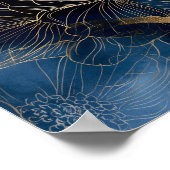 Navy Blue Gold Modern Abstract Flowers Wall Art Poster (Hoek)