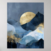 Navy Blue Gold Modern Abstract Landscape Wall Art Poster (Voorkant)