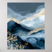 Navy Blue Gold Modern Abstract Landscape Wall Art Poster (Voorkant)