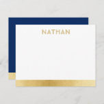 Navy Blue Gold Modern Bar Mitzvah - Hartelijk dank Bedankkaart<br><div class="desc">Bar Mitzvah en Bat Mitzvah Persoonlijke Moderne Dank u Noteer Kaarten met een eenvoudige en moderne blauwe en gouden grensstreep en een gepersonaliseerde naam in een subtiele unieke leuke doopvont aan de bovenkant. Coördinerende punten beschikbaar in de Sectie van de Bar Mitzvah van de Ontwerper van Zazzle van de Grafiek...</div>