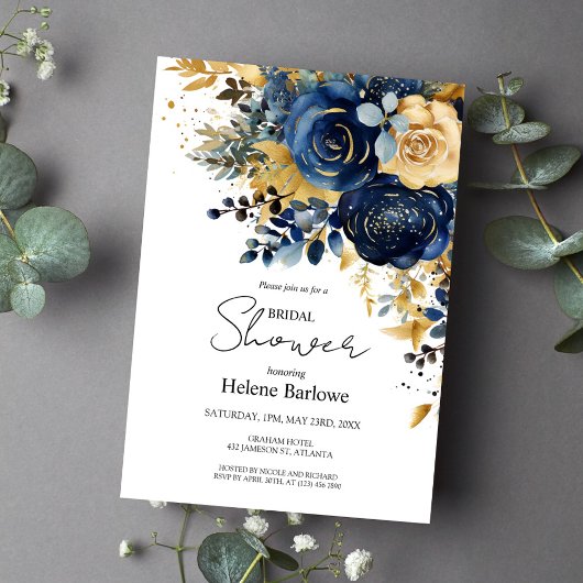 Navy Blue Gold Modern Floral Vrijgezellenfeest Kaart
