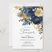 Navy Blue Gold Modern Floral Vrijgezellenfeest Kaart (Voorkant)