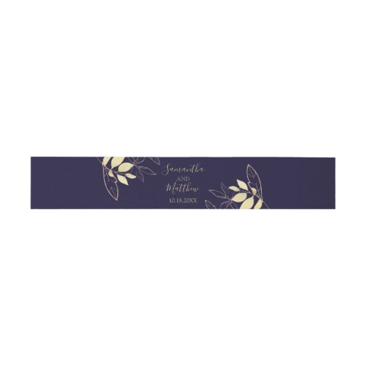 Navy Blue & Gold Modern Foliage Wedding Uitnodigingen Wikkel (Vlak)