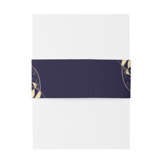 Navy Blue & Gold Modern Foliage Wedding Uitnodigingen Wikkel (Achterkant Voorbeeld)