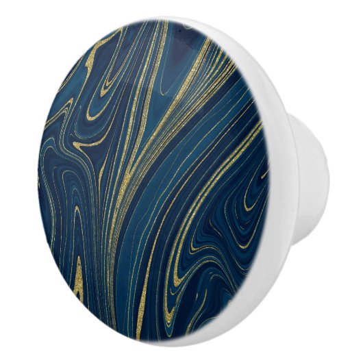 Navy Blue & Gold Modern Glam Marble Chic look Keramische Knop (Rechts)
