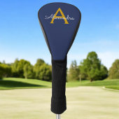 Navy Blue Gold Modern Script Girly Monogram Naam Golfheadcover