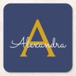 Navy Blue Gold Modern Script Girly Monogram Naam Kartonnen Onderzetters<br><div class="desc">Navy Blue en Gold Simple Script Monogram Name Paper Onderzetters. Dit maakt het perfecte afstuderen,  de verjaardag,  de bruiloft,  het vrijgezellenfeest,  de verjaardag,  het baby shower of het bachelorette feest cadeau voor iemand die van glam luxe en chic stijlen houdt.</div>