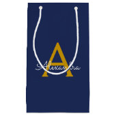 Navy Blue Gold Modern Script Girly Monogram Naam Klein Cadeauzakje (Voorkant)