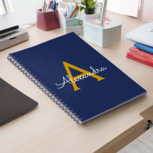 Navy Blue Gold Modern Script Girly Monogram Naam