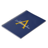 Navy Blue Gold Modern Script Girly Monogram Naam Notitieboek (Linkerzijde)