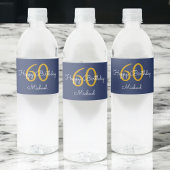 Navy Blue Gold Modern Script Verjaardag Waterfles Etiket