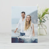 Navy Blue Gold Moderne foto Elopement Aankondiging (Staand voorkant)
