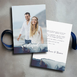 Navy Blue Gold Moderne foto Elopement Aankondiging