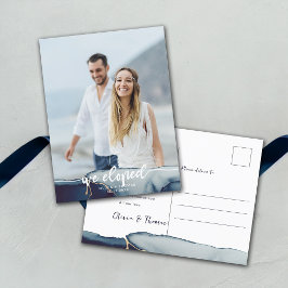 Navy Blue Gold Moderne foto Elopement Aankondiging Briefkaart