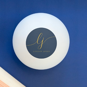 Navy Blue Gold Monogram en naam gepersonaliseerd Pingpongbal