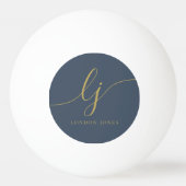 Navy Blue Gold Monogram en naam gepersonaliseerd Pingpongbal (Achterkant)
