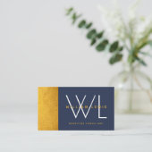 Navy Blue Gold Monogram Modern Minimalist QR Code Visitekaartje (Staand voorkant)