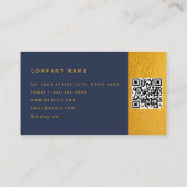 Navy Blue Gold Monogram Modern Minimalist QR Code Visitekaartje (Achterkant)
