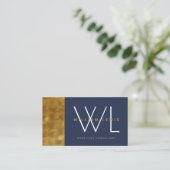 Navy Blue Gold Monogram Modern minimalist Visitekaartje (Staand voorkant)