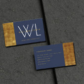 Navy Blue Gold Monogram Modern minimalist Visitekaartje