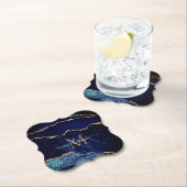 Navy Blue Gold Monogram Naam Papier Onderzetter (Insitu)