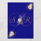 Navy Blue Gold Monogram Name Initiaal Wedding Menu (Achterkant)