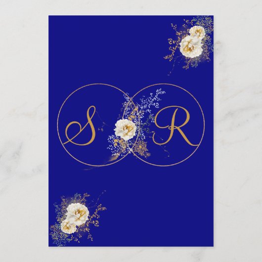 Navy Blue Gold Monogram Name Initiaal Wedding Menu (Achterkant)