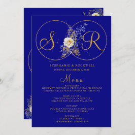Navy Blue Gold Monogram Name Initiaal Wedding Menu