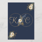 Navy Blue Gold Monogram Name Initiaal Wedding Menu (Achterkant)