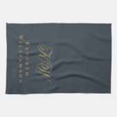 Navy Blue Gold Monogram Name Minimalist Chic Men  Theedoek (Horizontaal)
