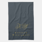 Navy Blue Gold Monogram Name Minimalist Chic Men  Theedoek (Verticaal)