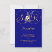 Navy Blue Gold Monogram Reception Kaart (Voorkant)