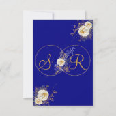 Navy Blue Gold Monogram Reception Kaart (Achterkant)